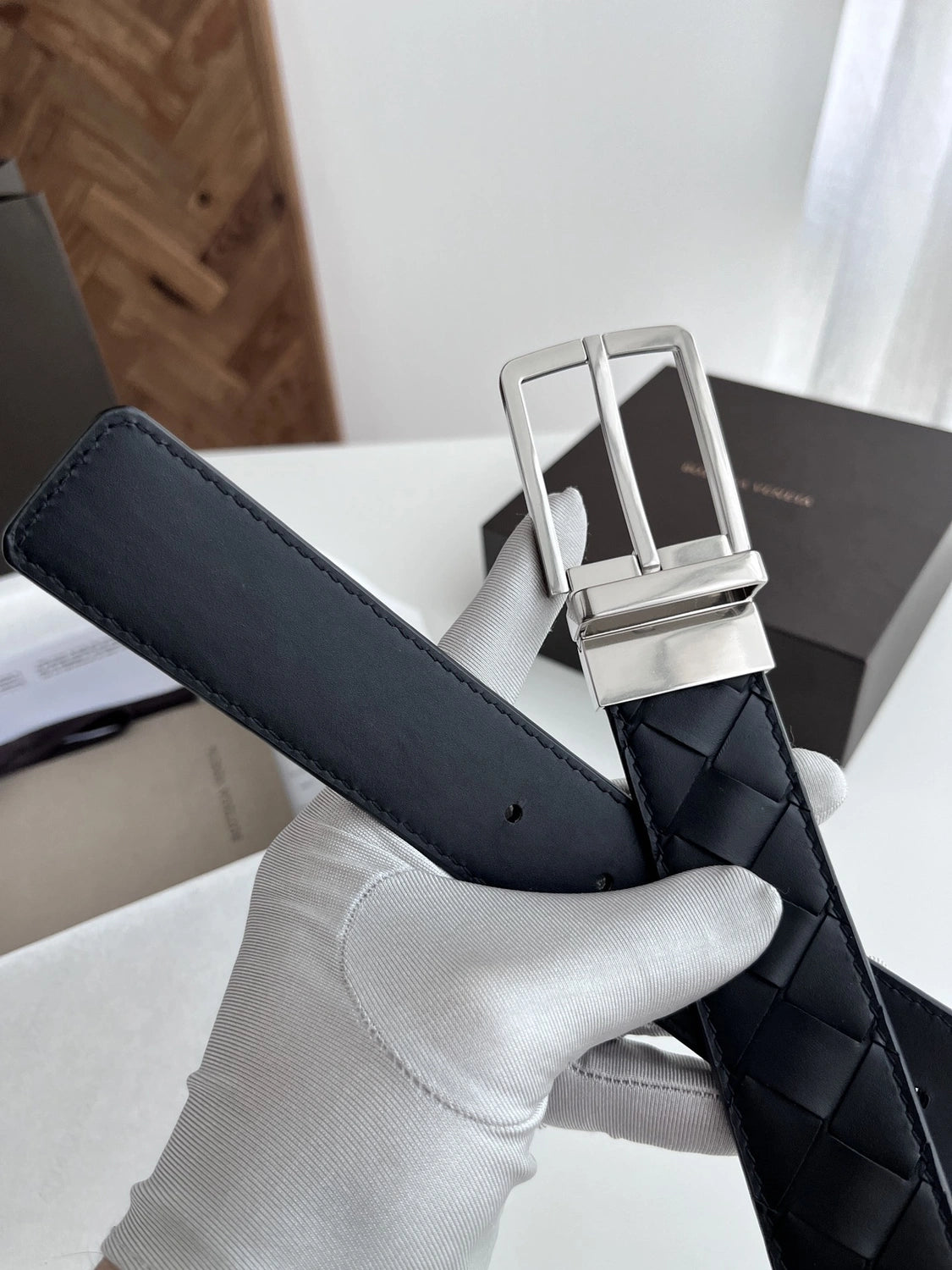 Premium Woven Leather Belt with Silver Buckle - Hình 3