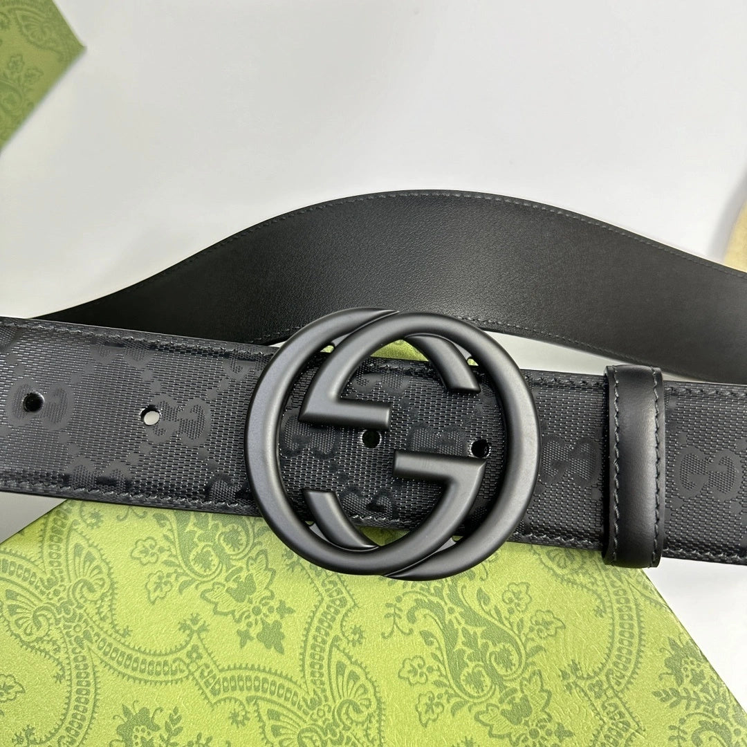 Premium black leather belt with gold buckle - Hình 5