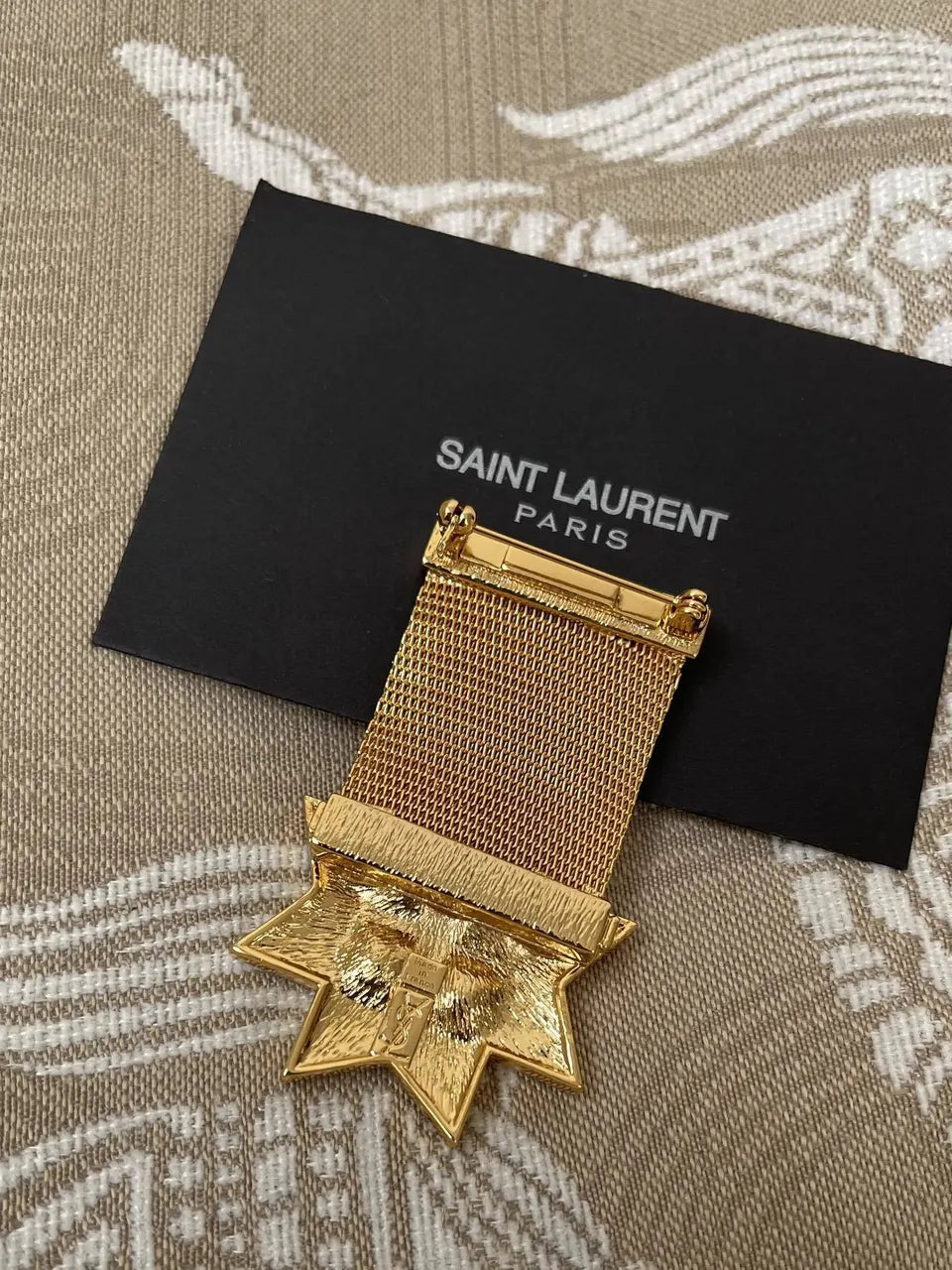 Saint Laurent Premium Gold Mesh Crystal Bracelet - Hình 2