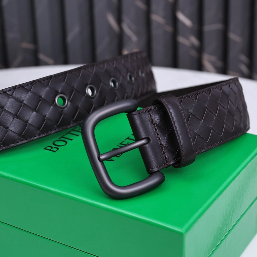 Bottega Veneta Premium Woven Leather Belt in Dark Brown - Hình 4