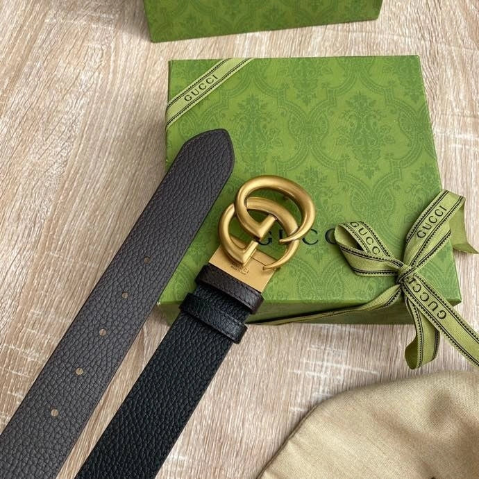 Premium Leather Belt with Gold GG Buckle - Hình 4