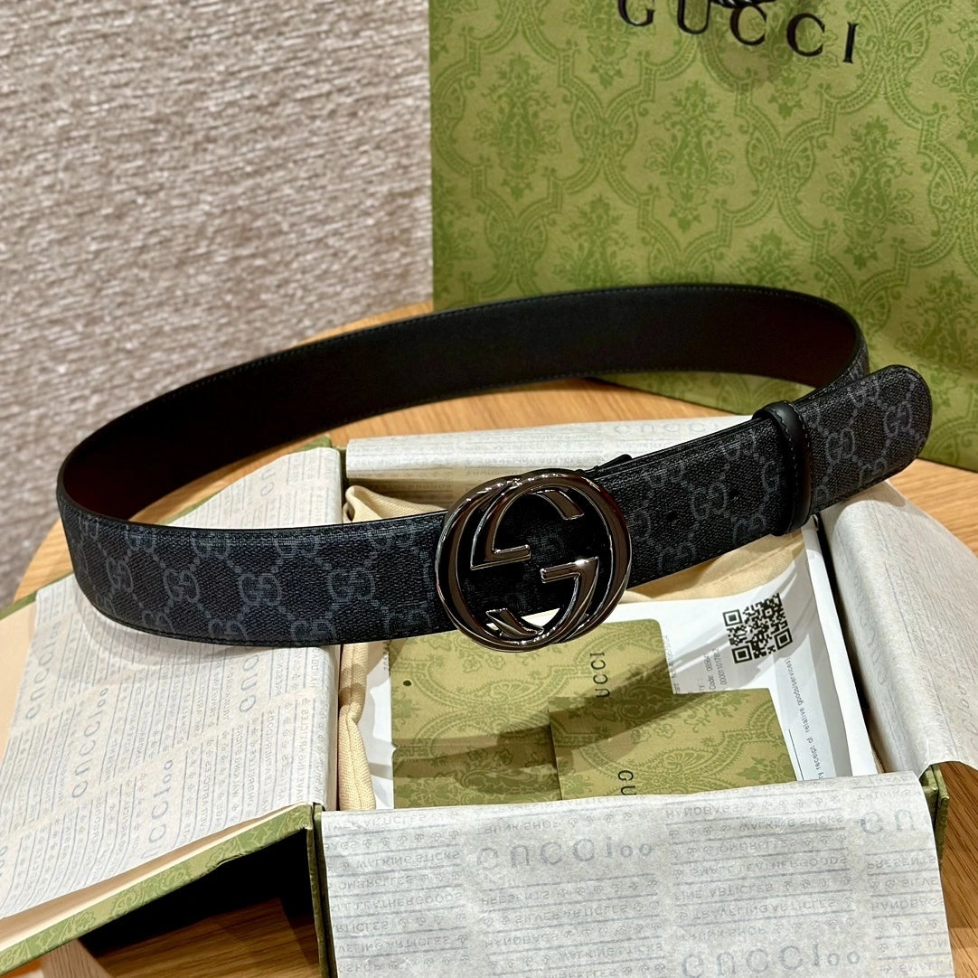 Gucci Interlocking G Black Leather Belt - Hình 4
