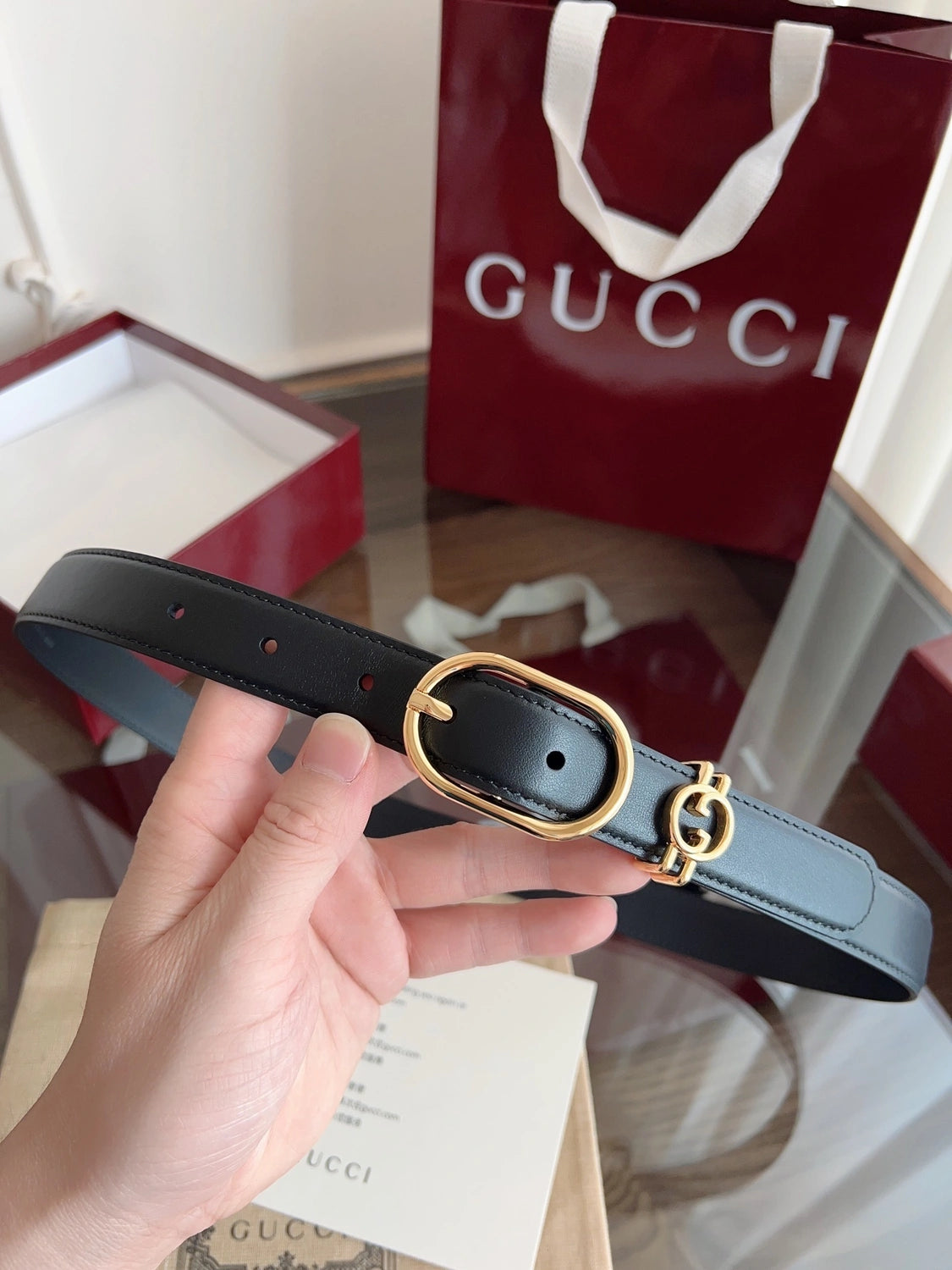 Premium Black Leather Belt with Gold Buckle - Hình 4