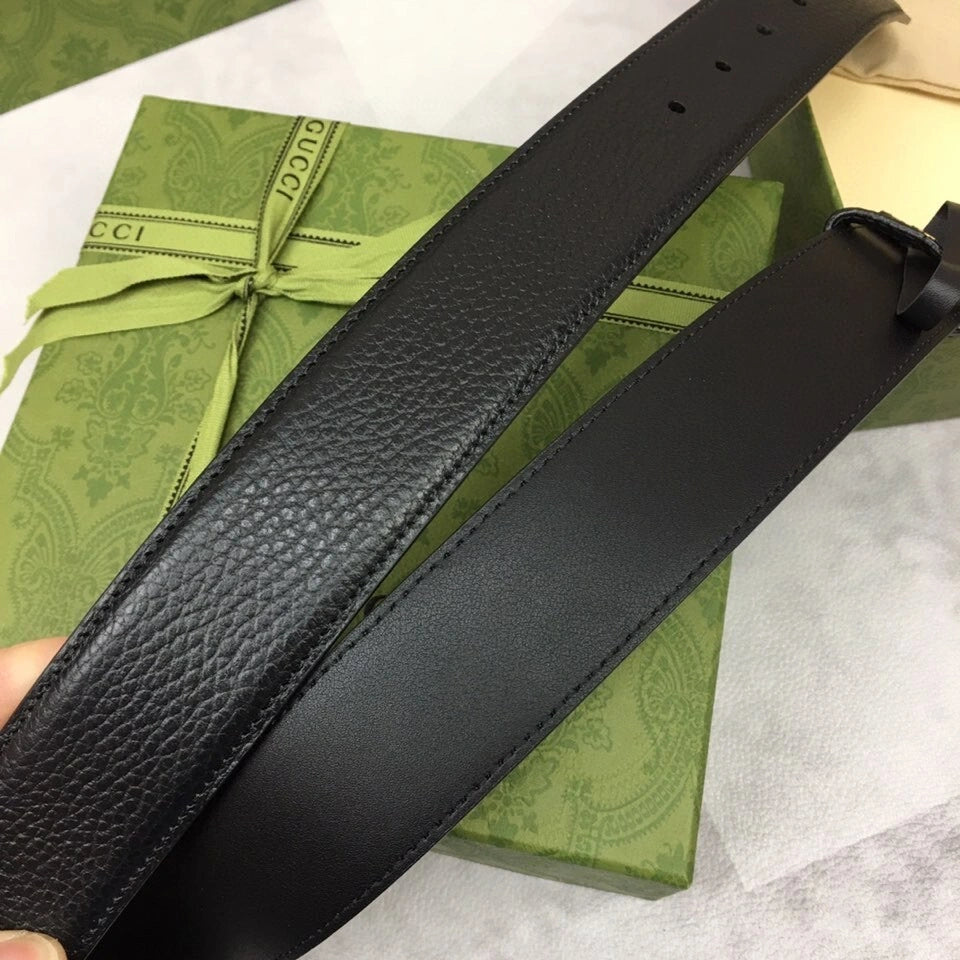 Premium Black Leather Belt with Silver Buckle - Hình 4