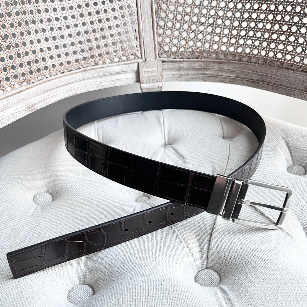 Premium Crocodile Embossed Leather Belt with Reversible Buckle - Hình 4