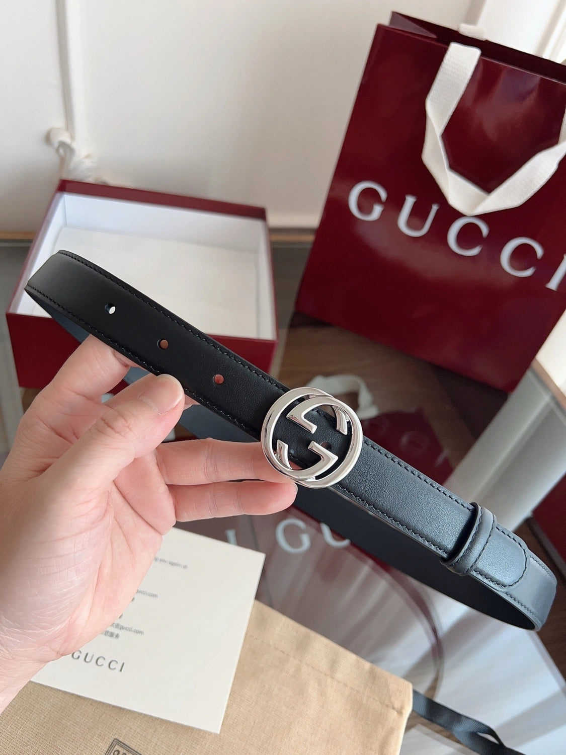 Gucci Belt with Silver GG Buckle - Hình 2