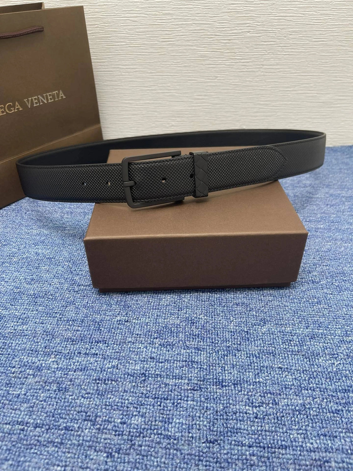Premium Black Leather Belt with textured design - Hình 4
