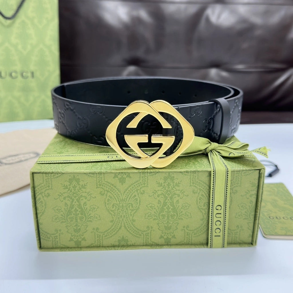 Gucci Premium Leather Belt with Gold Logo Buckle - Hình 4