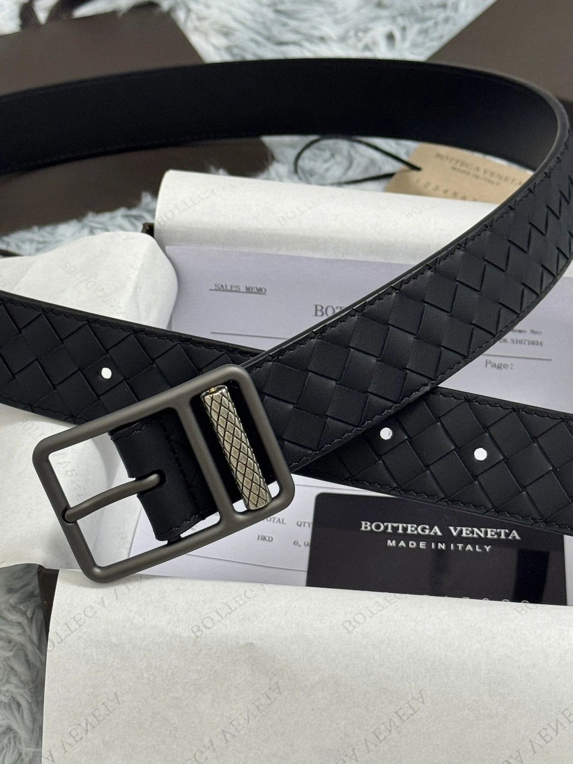 Bottega Veneta Premium Woven Leather Belt in Black - Hình 4