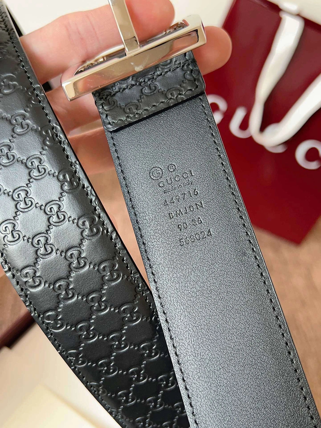 Gucci Premium Leather Belt with Silver Buckle - Hình 4
