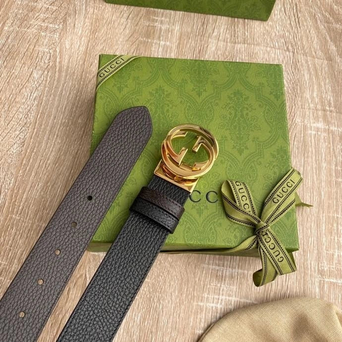 Gucci Premium Leather Belt with Gold GG Buckle - Hình 4