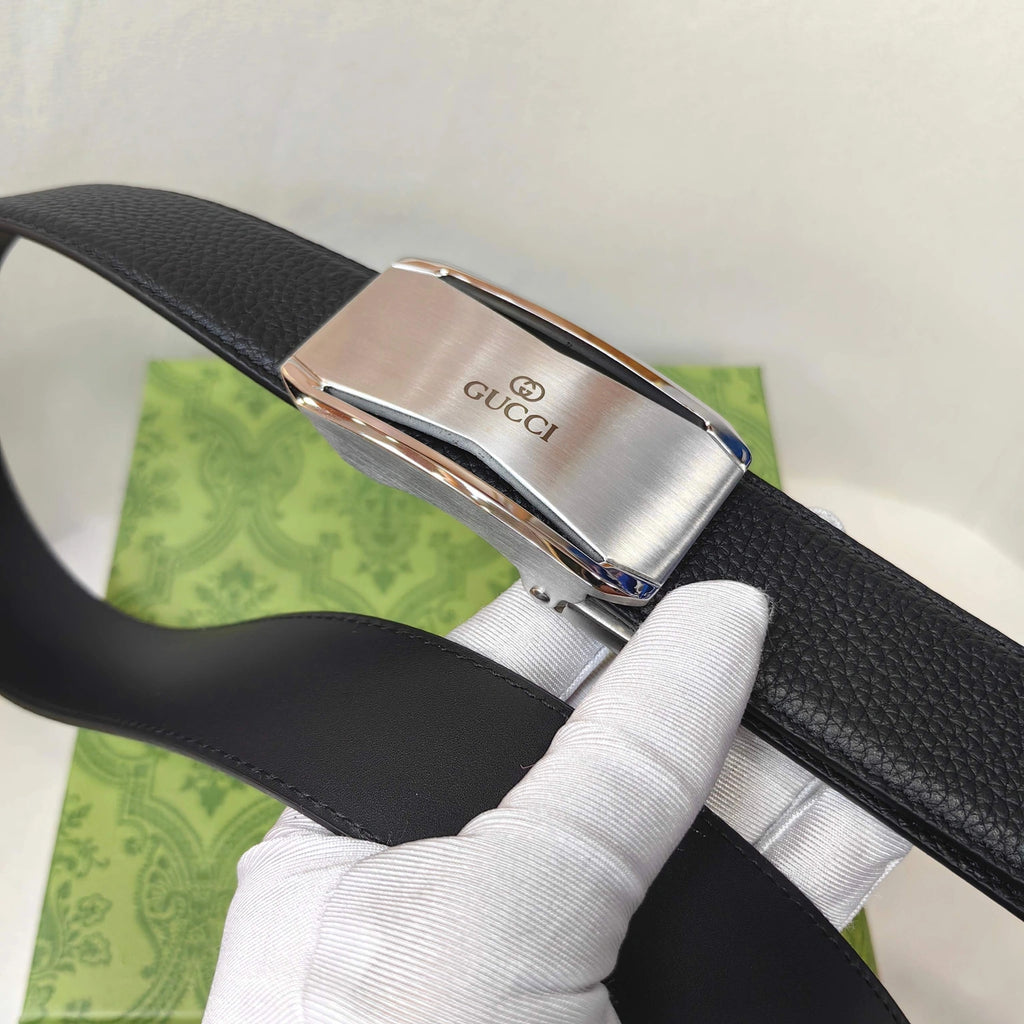 Gucci Premium Leather Belt with Silver Buckle - Hình 4