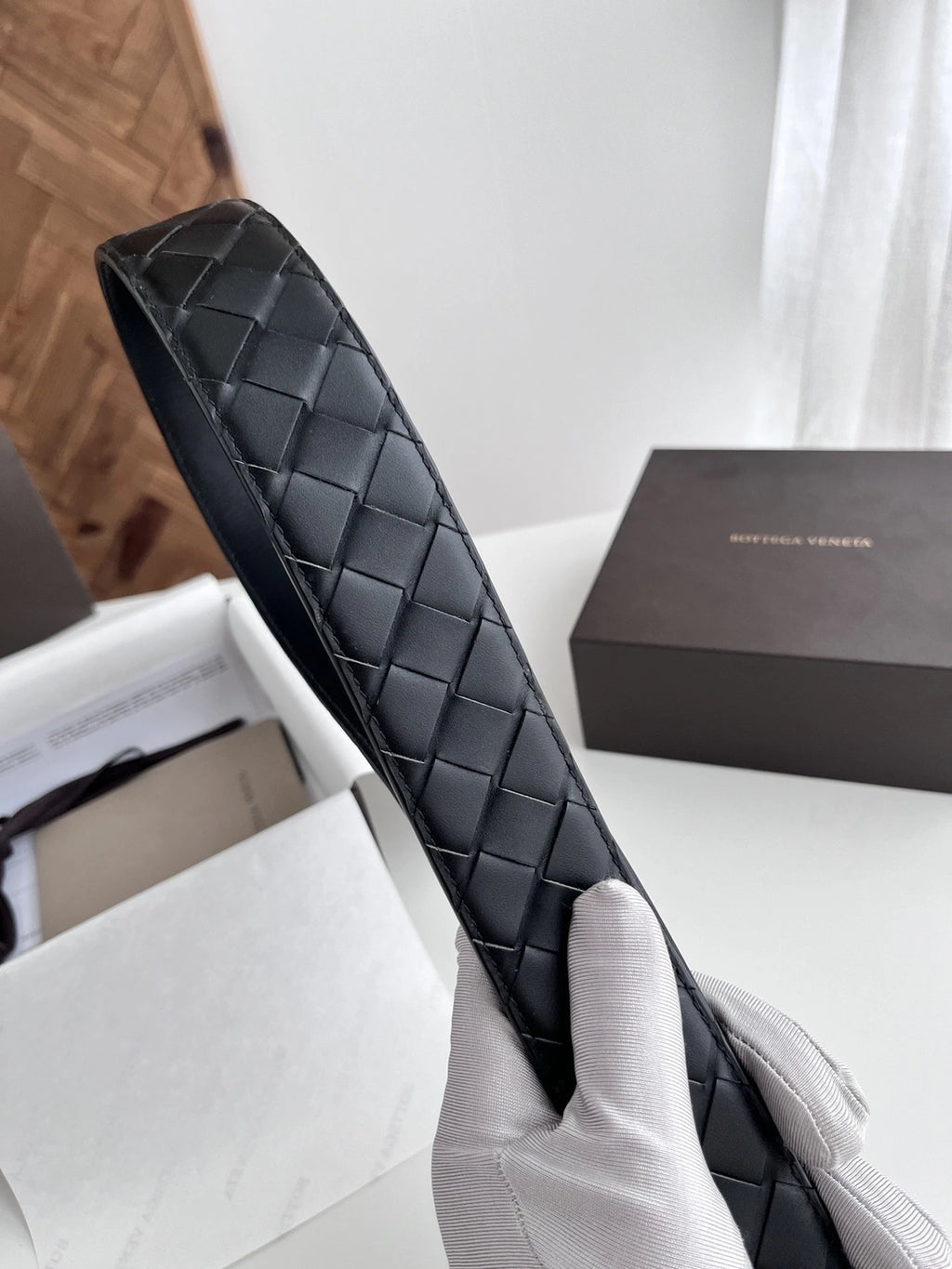 Premium Woven Black Leather Belt - Hình 4