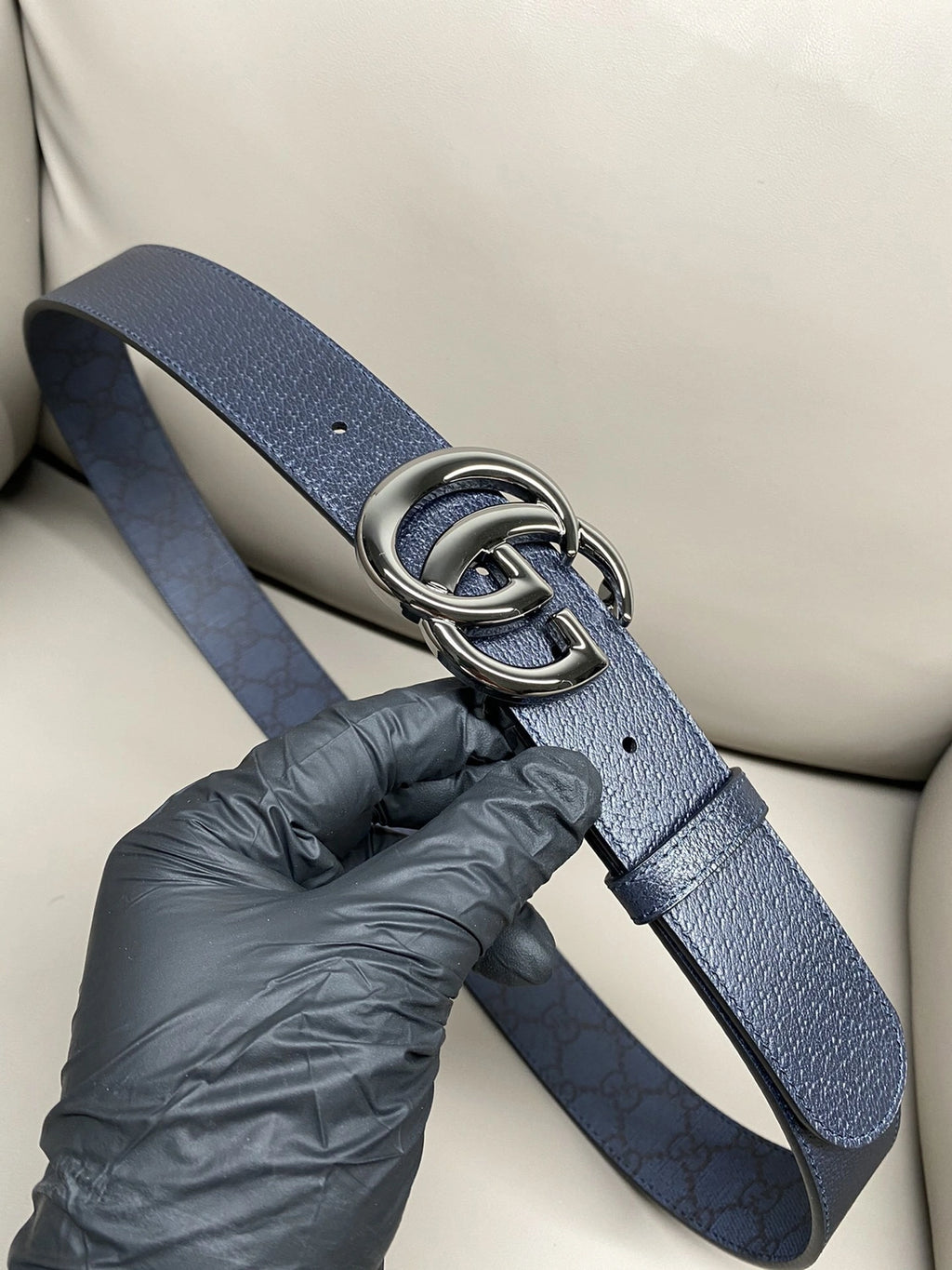 Premium Blue GG Belt with Silver Buckle - Hình 4