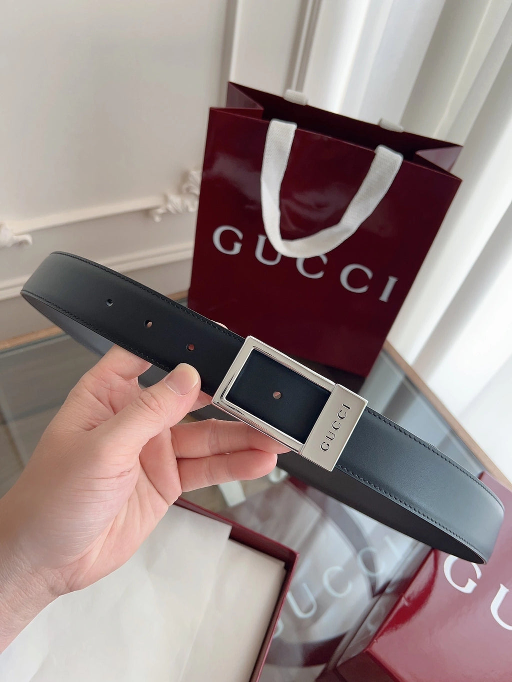 Gucci Premium Leather Belt with iconic buckle - Hình 4