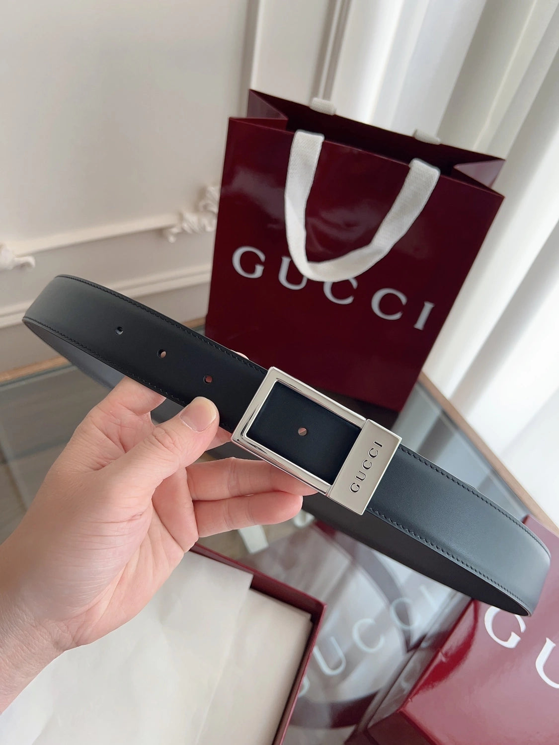 Gucci Premium Leather Belt with iconic buckle - Hình 4