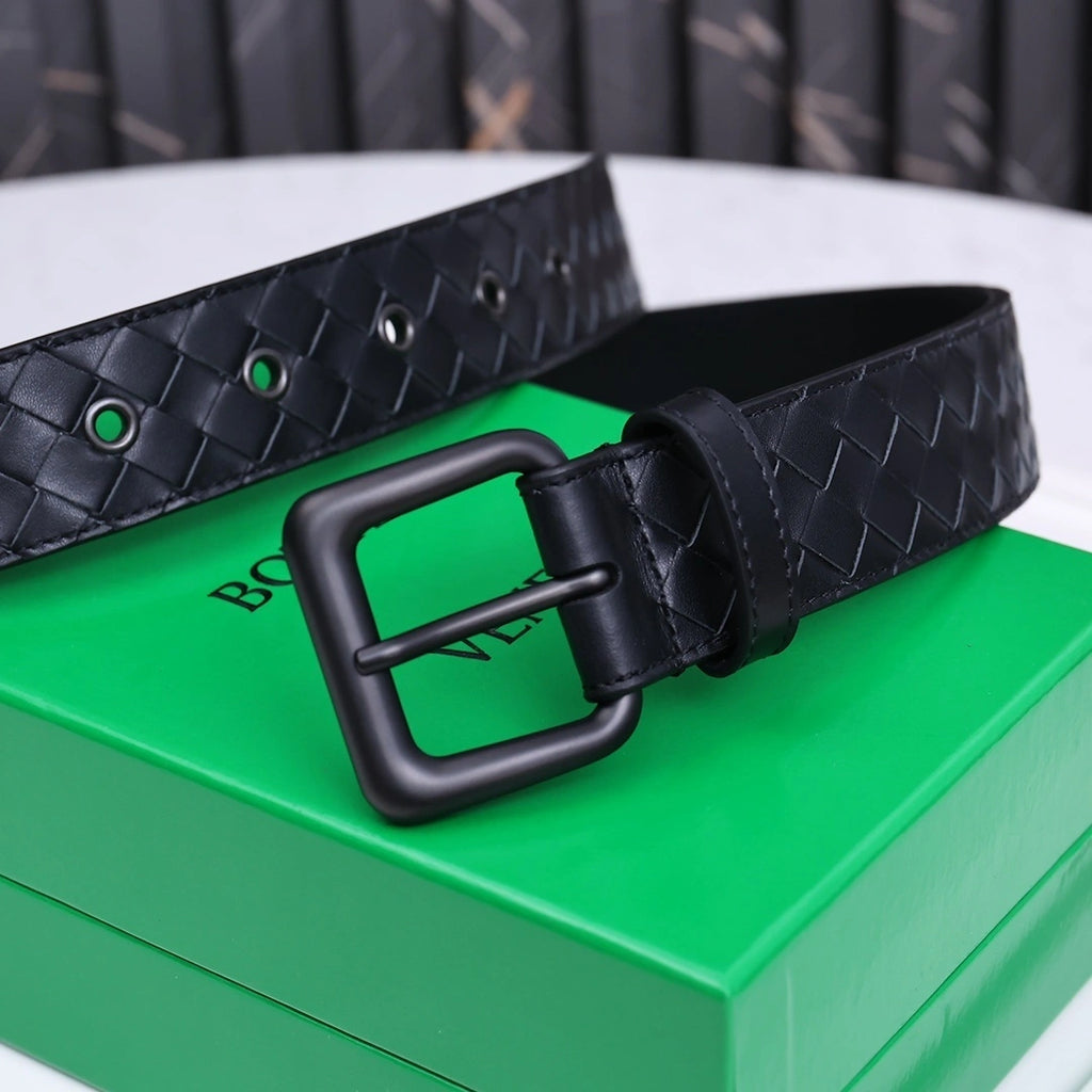 Bottega Veneta Premium Leather Woven Belt in Black - Hình 4