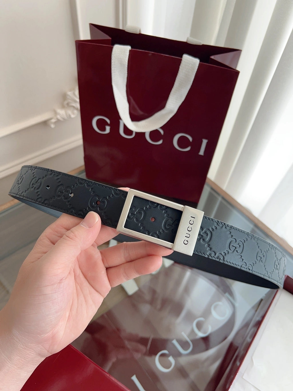 Gucci Embossed Leather Belt Premium Quality - Hình 4