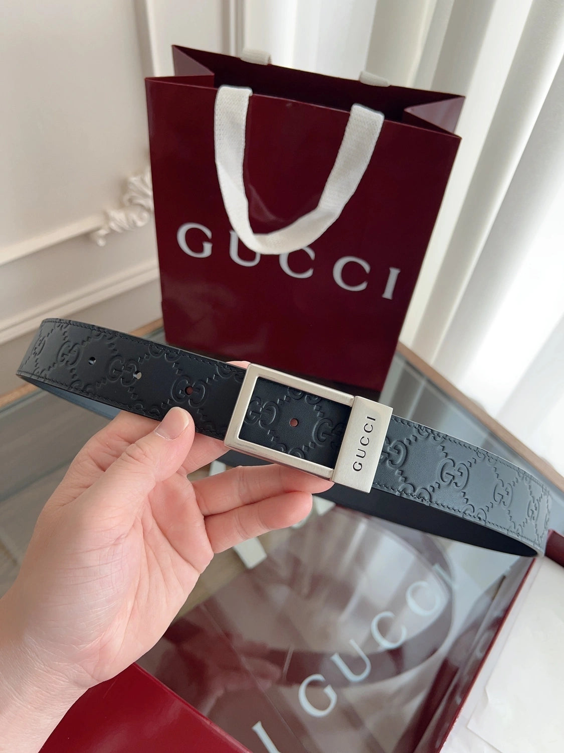 Gucci Embossed Leather Belt Premium Quality - Hình 4