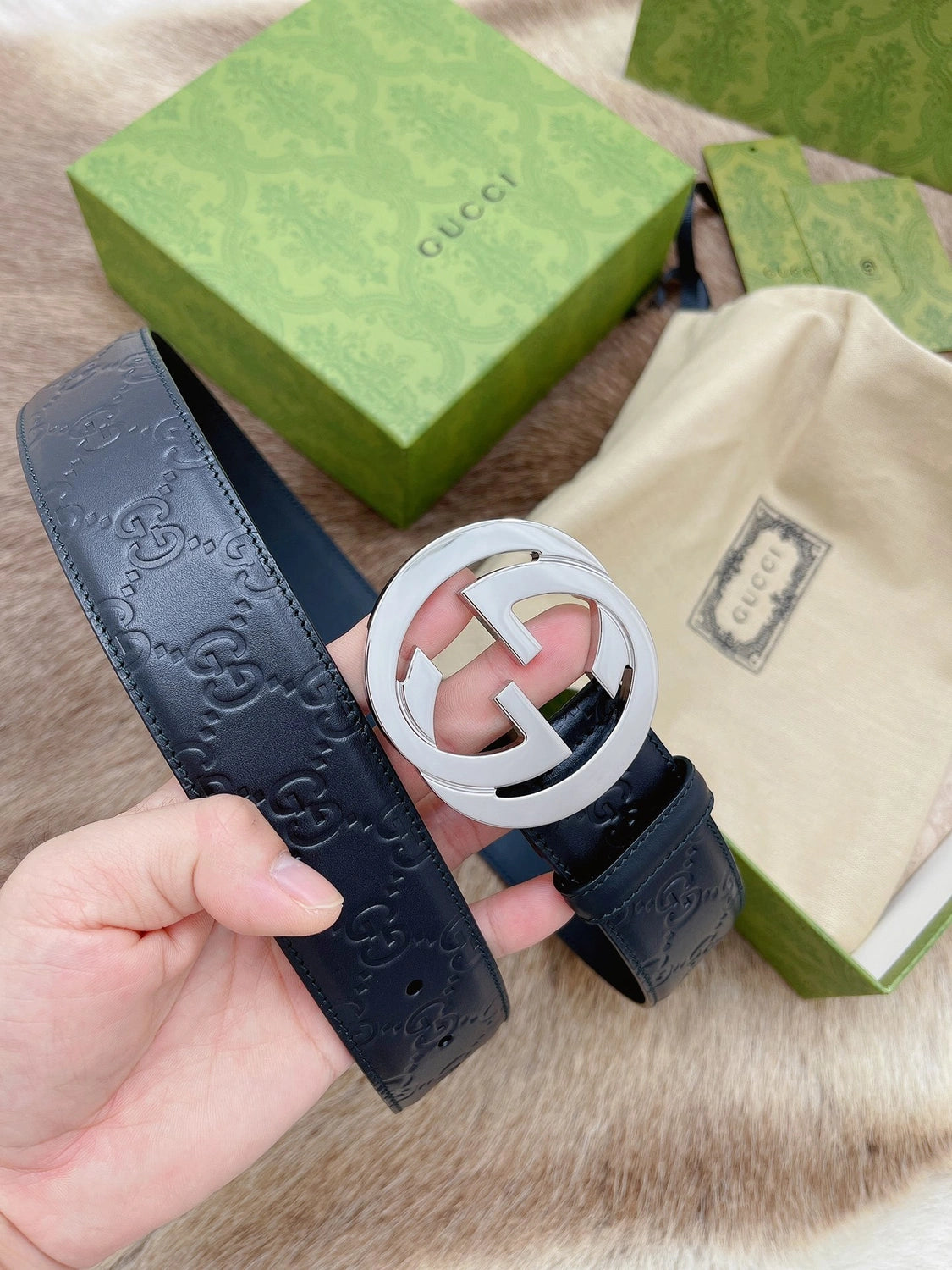 Gucci Interlocking G Black Leather Belt - Hình 4