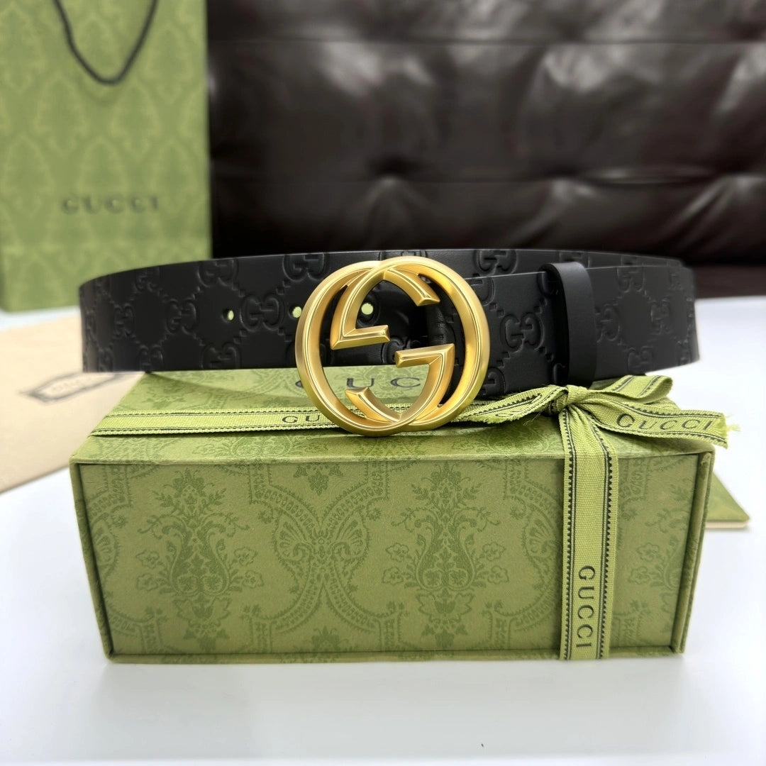 Gucci Belt Premium Quality Black Leather with Gold GG Buckle - Hình 3