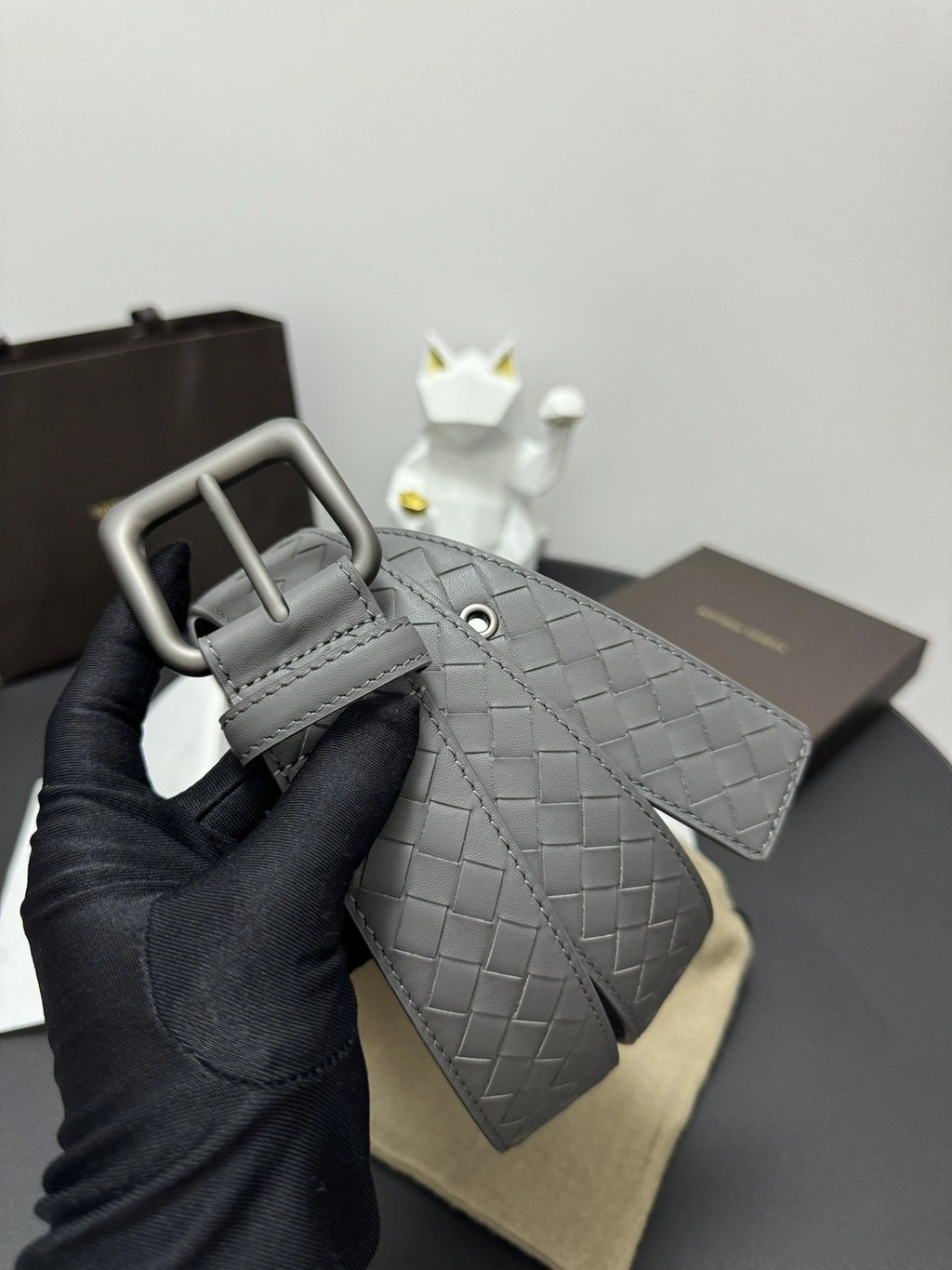 Bottega Veneta Premium Quality Gray Leather Belt - Hình 4