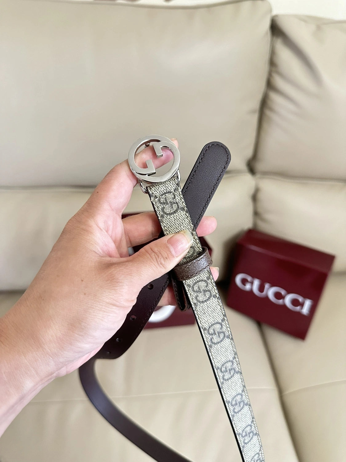 Gucci GG Supreme Belt with Gold Interlocking G Buckle