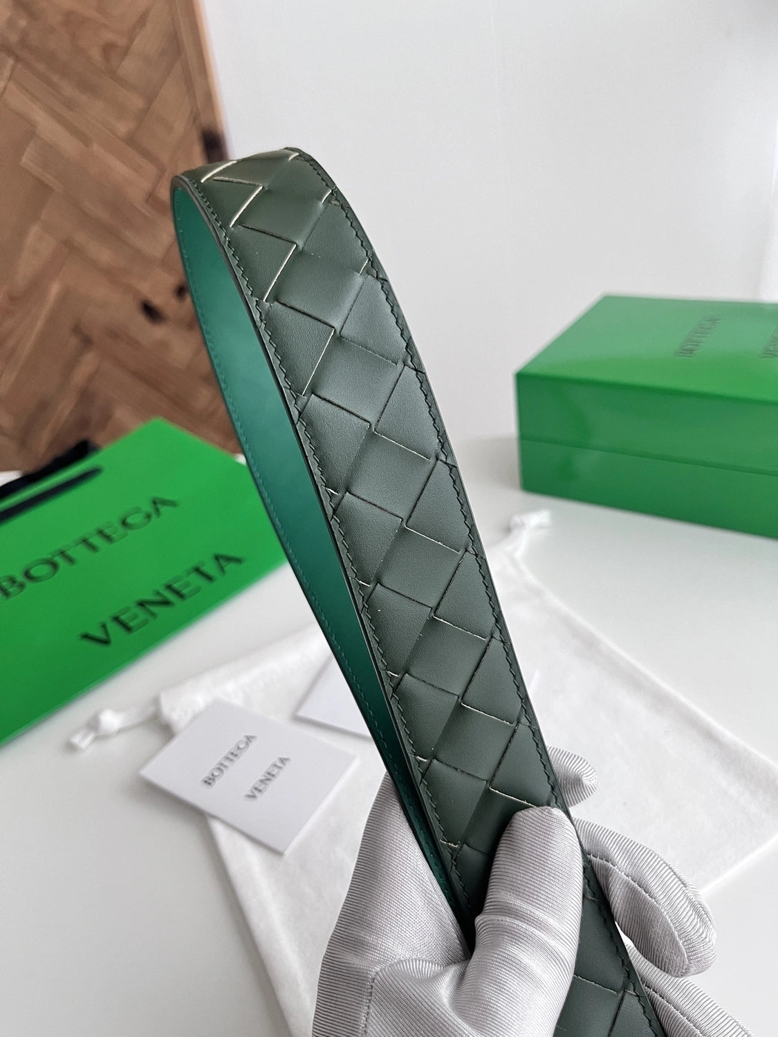Premium Quality Woven Leather Belt in Green - Hình 4