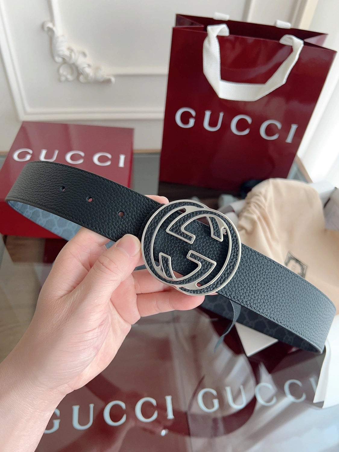 Gucci GG Marmont Reversible Leather Belt - Hình 4