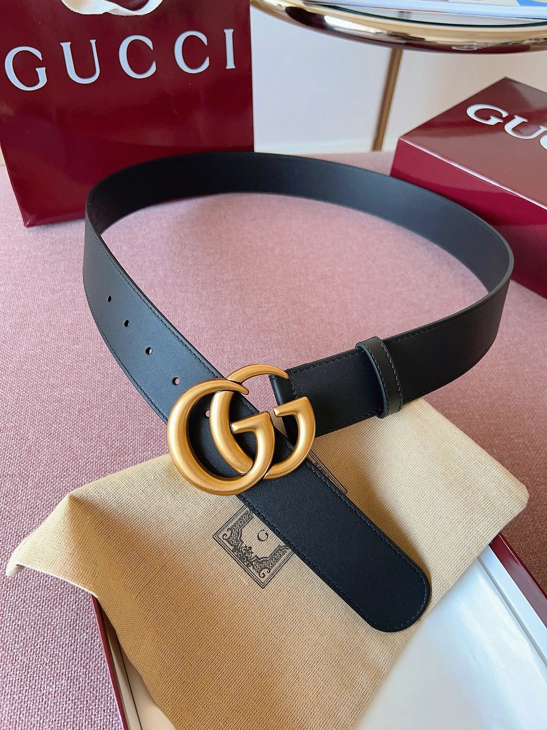 Thắt lưng Gucci Premium mặt khóa GG vàng - Hình 4