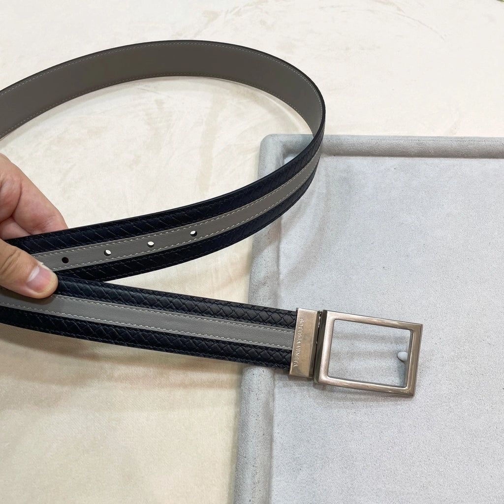 Premium Leather Belt Black and Gray Stripe - Hình 4