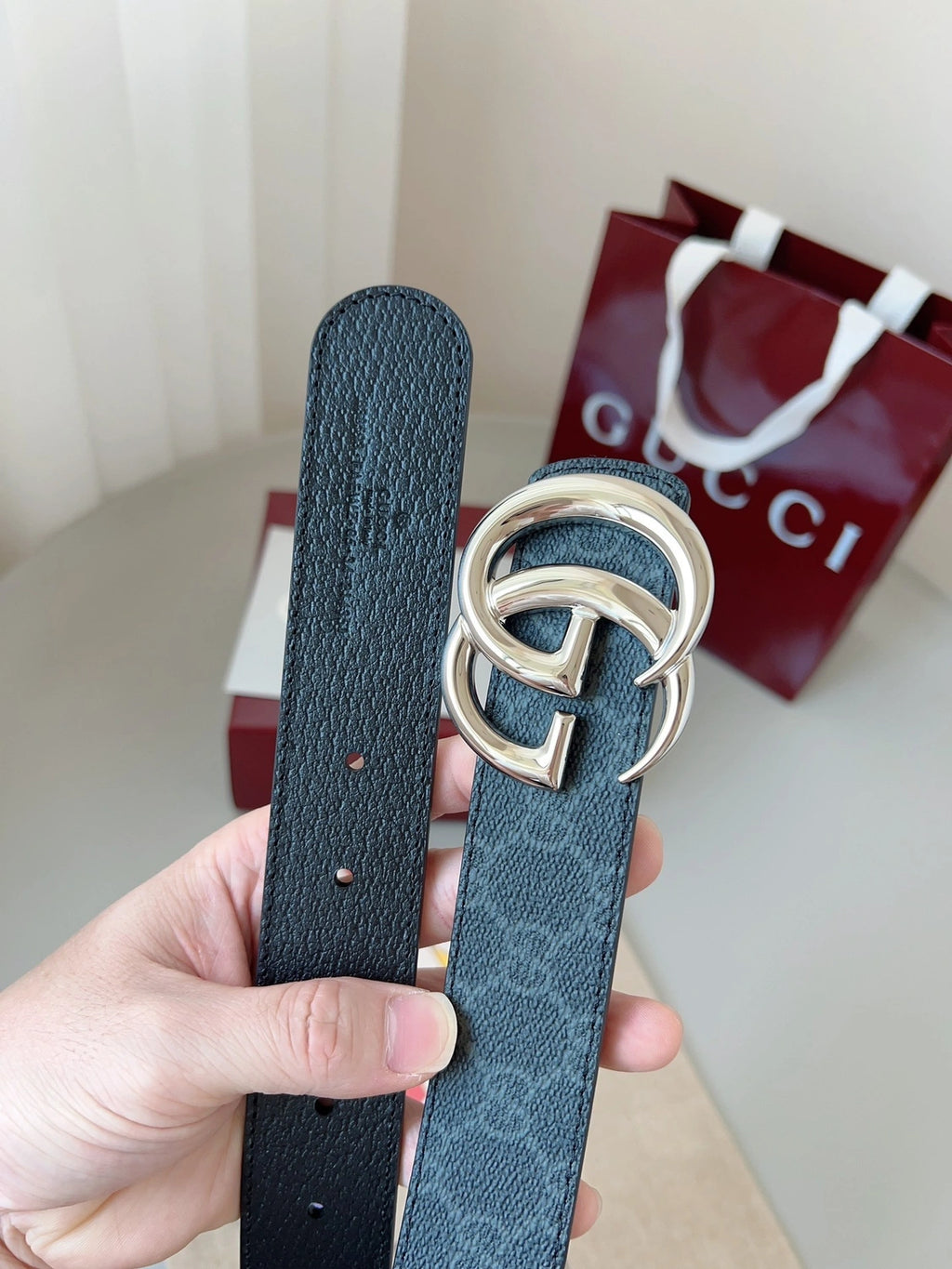 Gucci premium quality belt with GG buckle - Hình 4