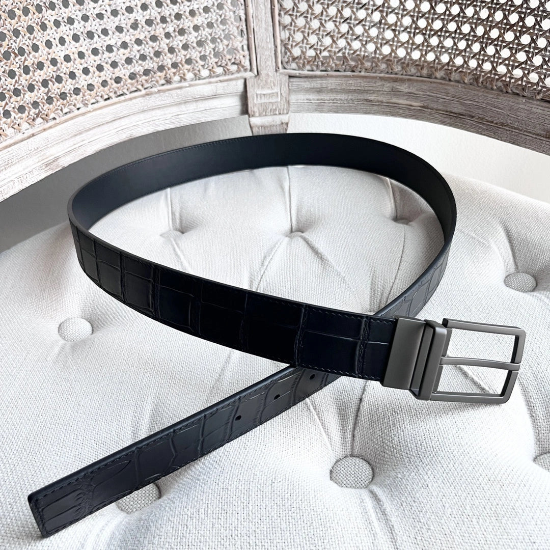 Premium Black Croc Embossed Reversible Leather Belt - Hình 4