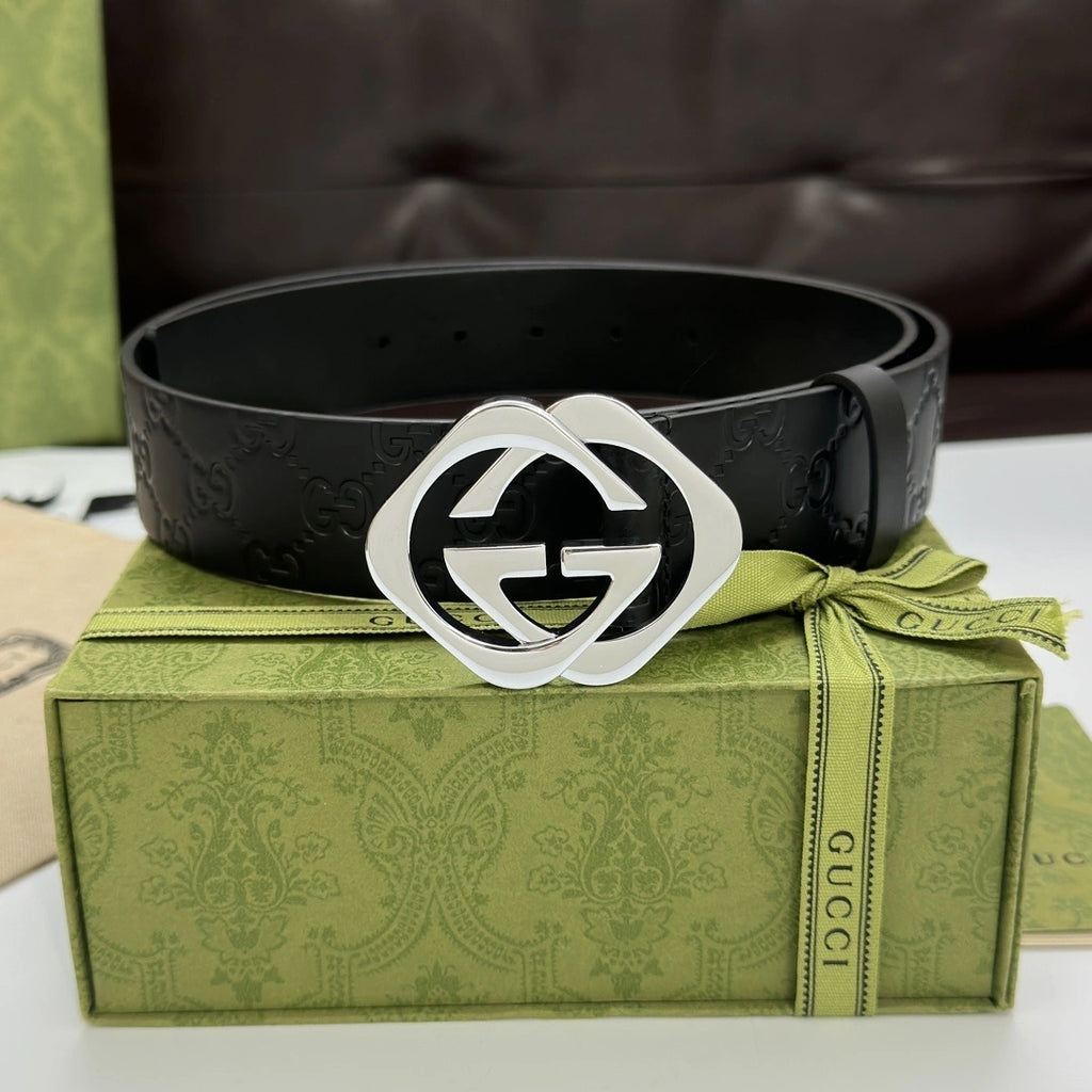Gucci Premium Black Leather Belt with GG Buckle - Hình 4