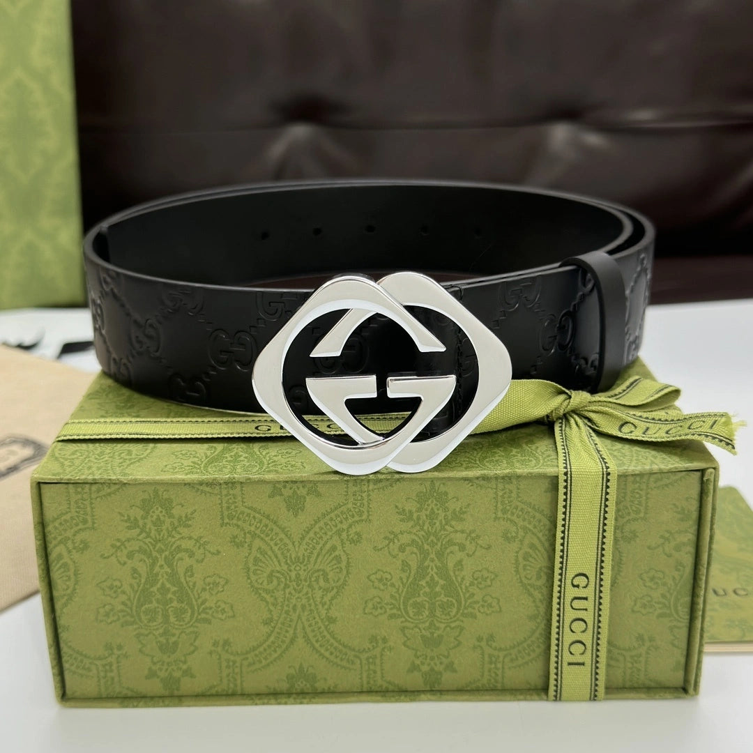 Gucci Premium Black Leather Belt with GG Buckle - Hình 4