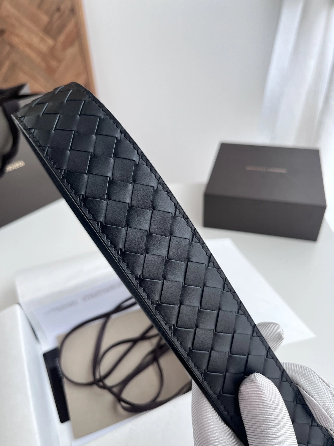 Premium Black Woven Leather Belt with Matte Black Buckle - Hình 4