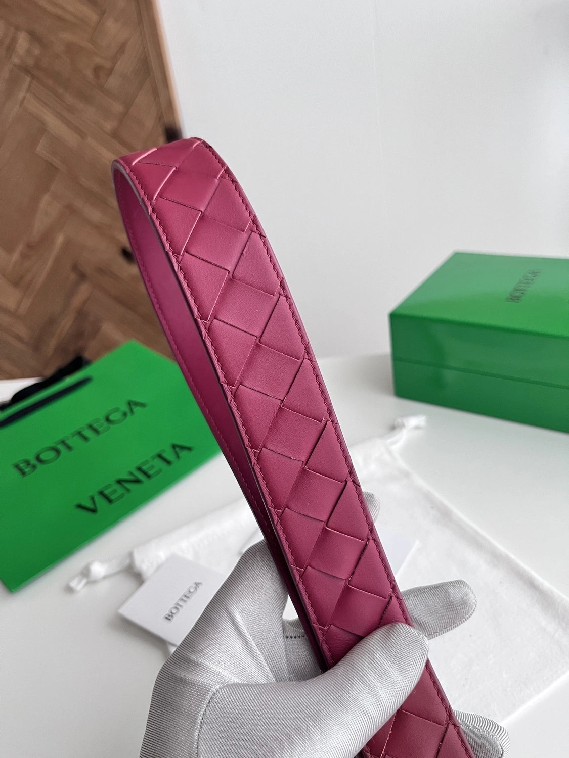 Burgundy Premium Woven Leather Belt - Hình 4