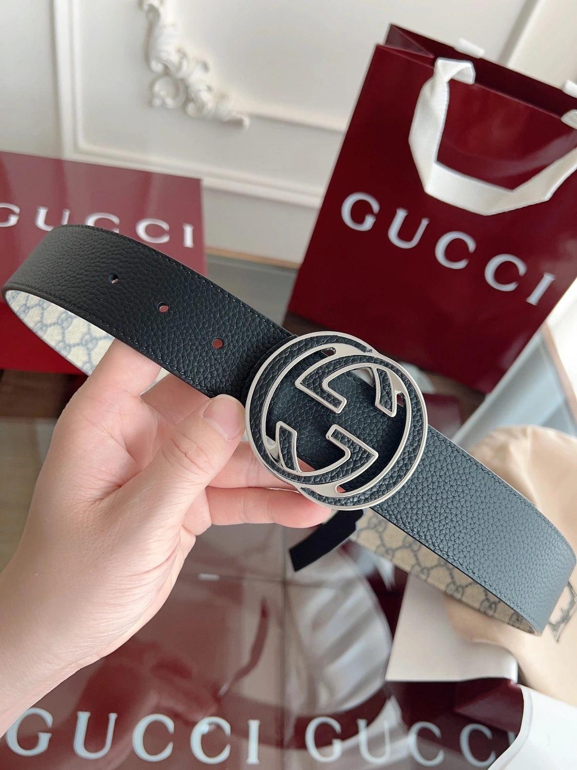 Premium Quality Gucci Belt with GG Buckle - Hình 3