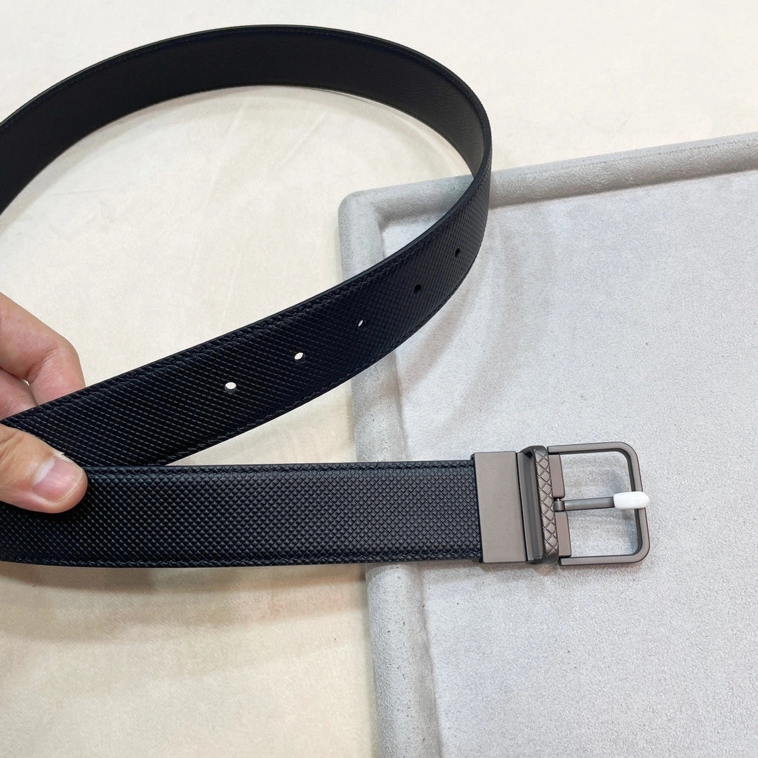 Premium Black Textured Leather Belt for Men - Hình 3