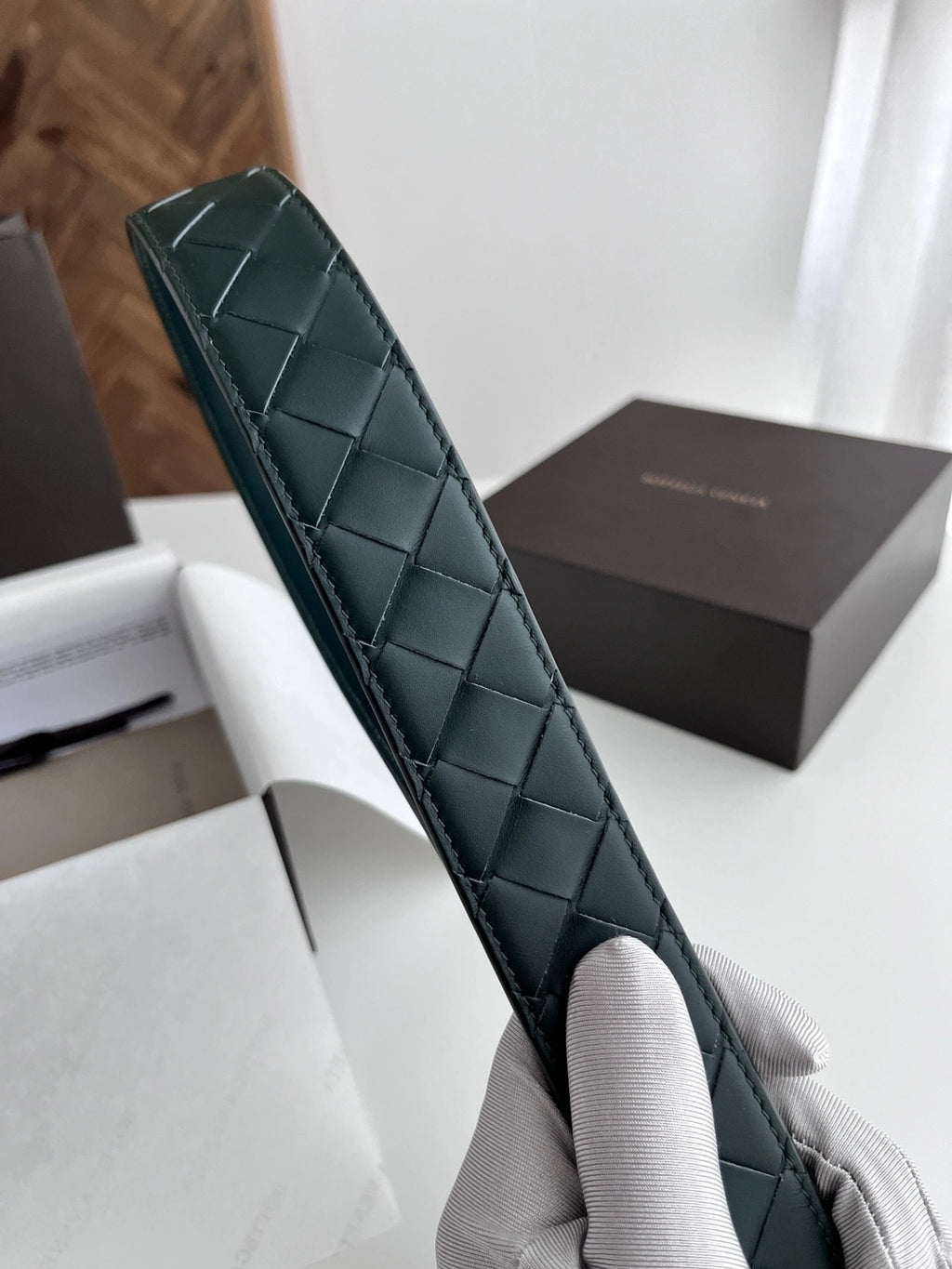 Premium Woven Dark Green Leather Belt with Silver Buckle - Hình 4