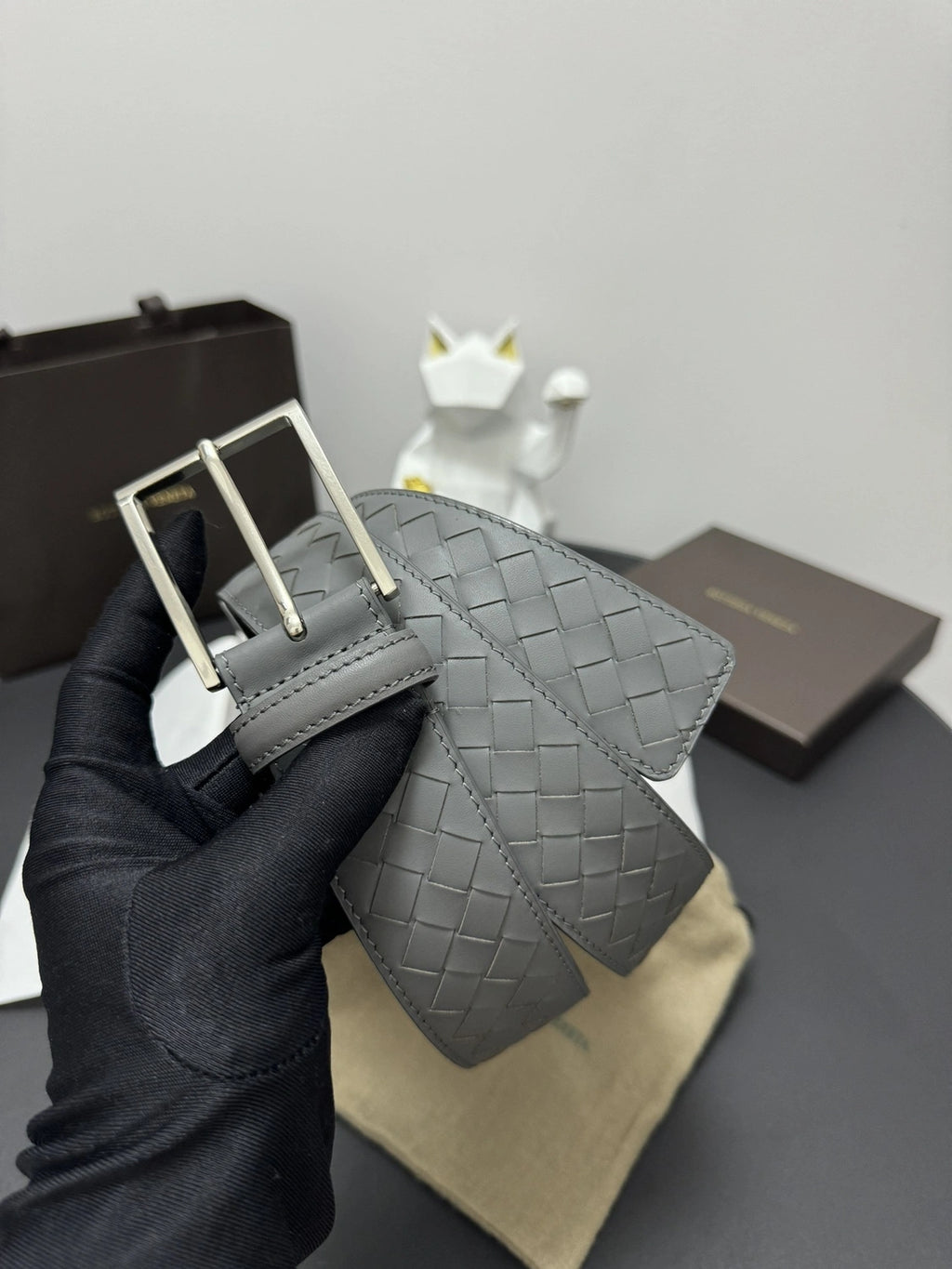 Premium Quality Grey Woven Leather Belt - Hình 4