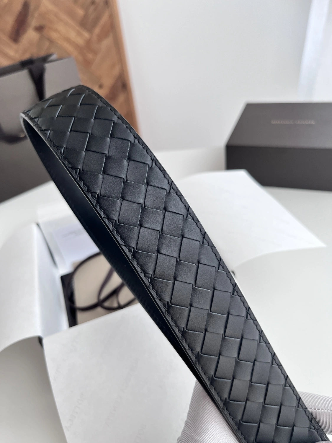 Premium Woven Black Leather Belt with Silver Buckle - Hình 4