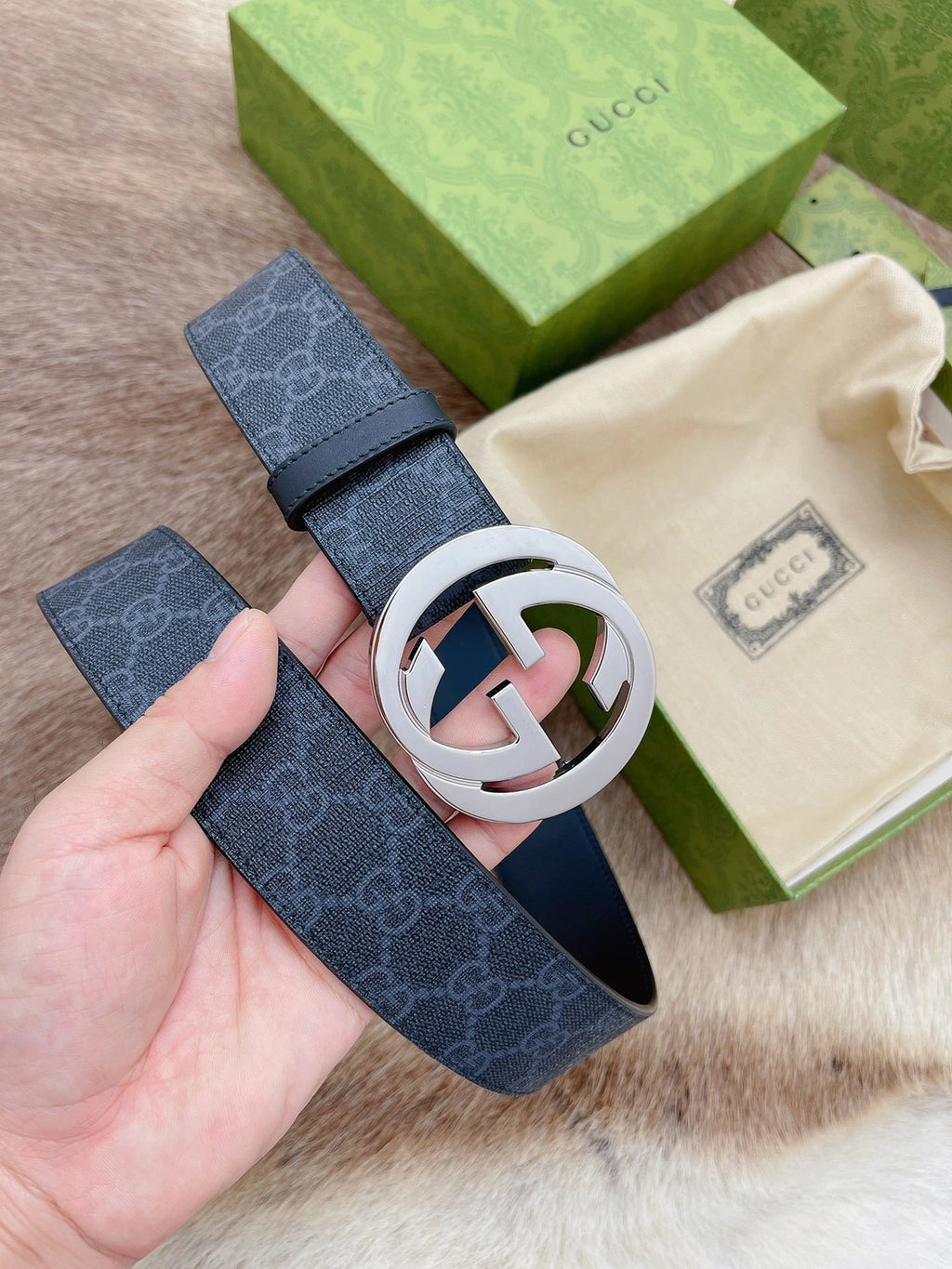Gucci Premium Leather Belt with GG Buckle - Hình 3