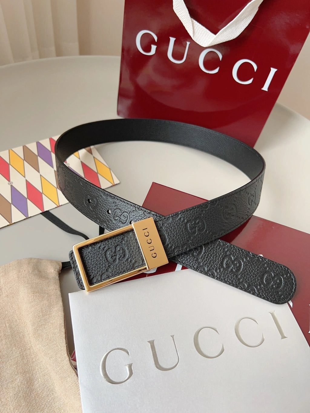 Premium Black Leather Belt with Gold Buckle - Hình 4