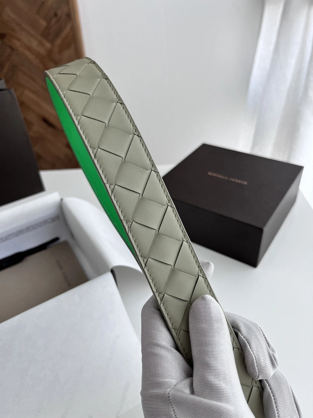 Premium Olive Green Woven Leather Belt with Black Buckle - Hình 4