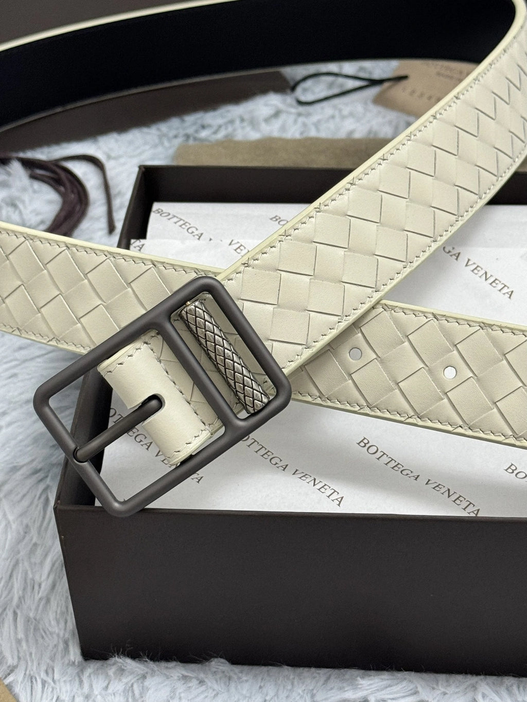 Bottega Veneta Ivory Woven Leather Belt - Hình 4