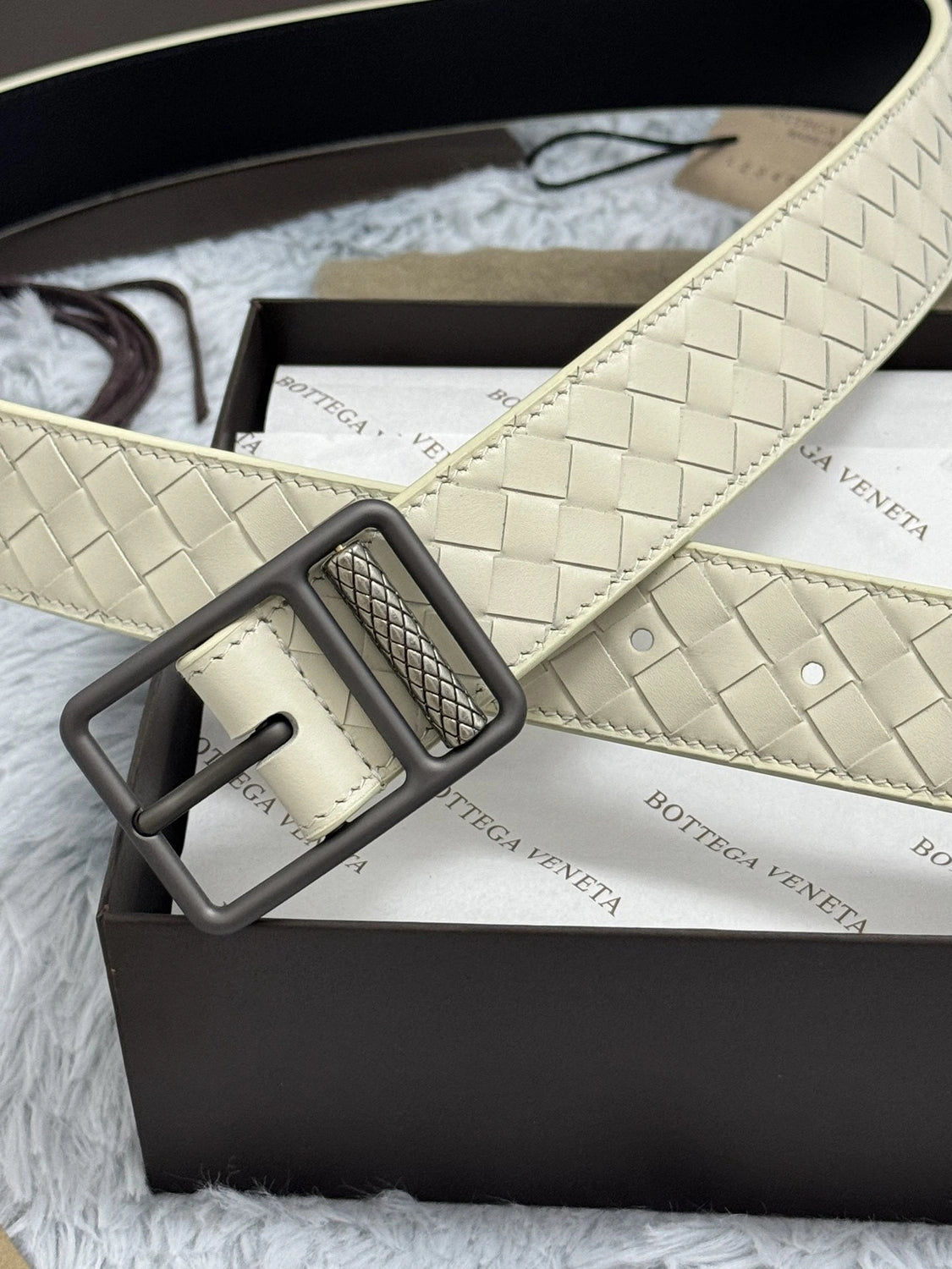 Bottega Veneta Ivory Woven Leather Belt - Hình 4