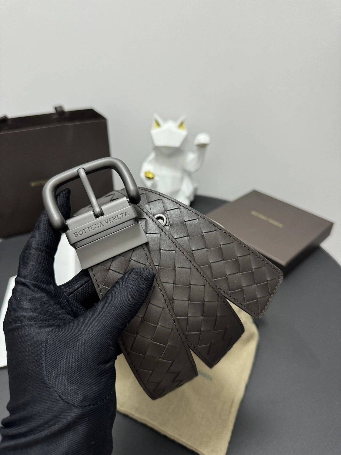 Bottega Veneta Premium Leather Woven Belt - Hình 4