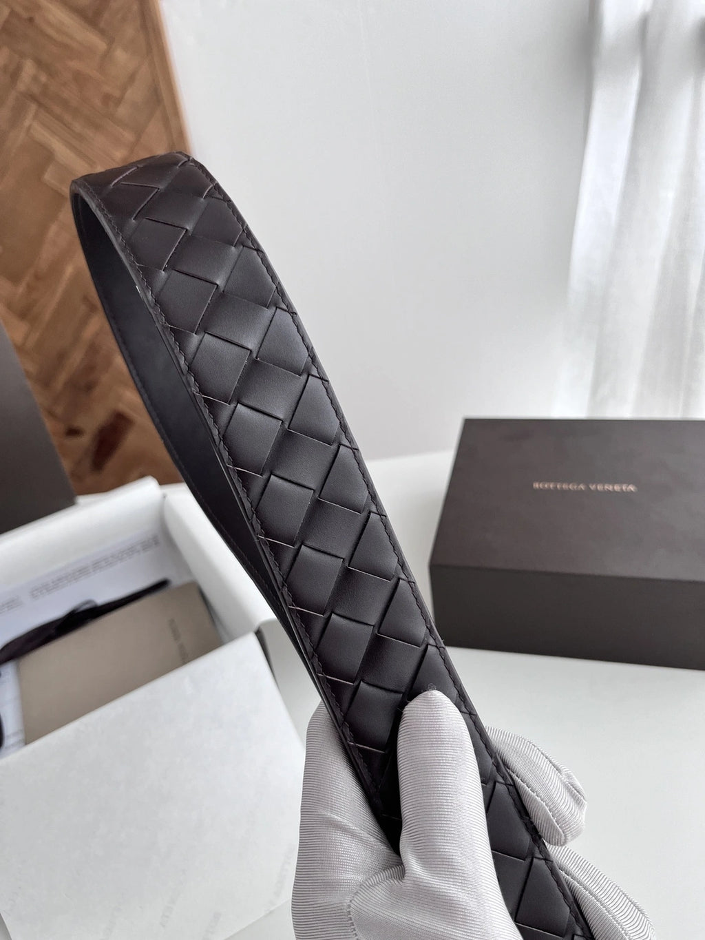 Premium Woven Leather Belt Dark Brown - Hình 4