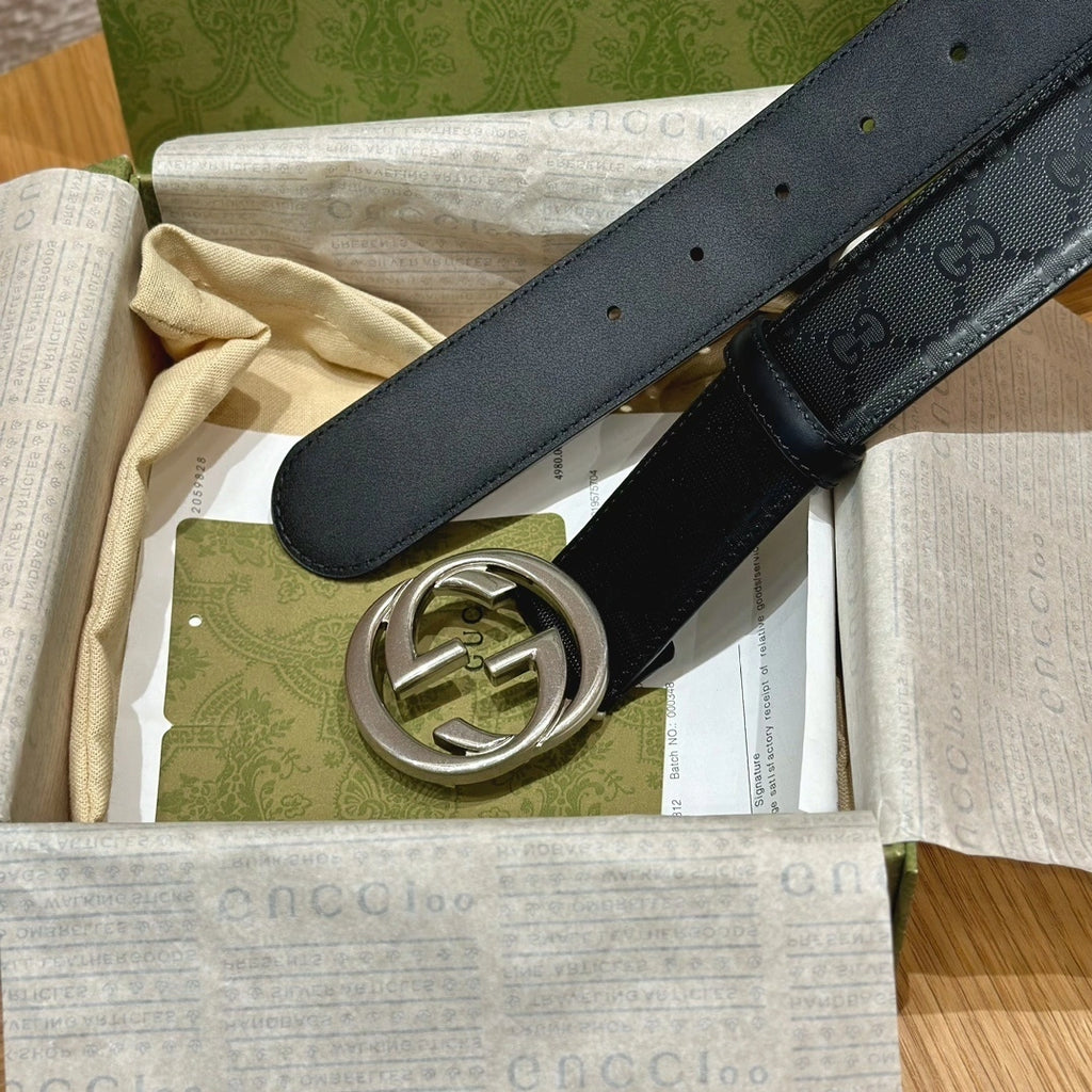 Gucci Premium Leather Belt with Interlocking G Buckle - Hình 4
